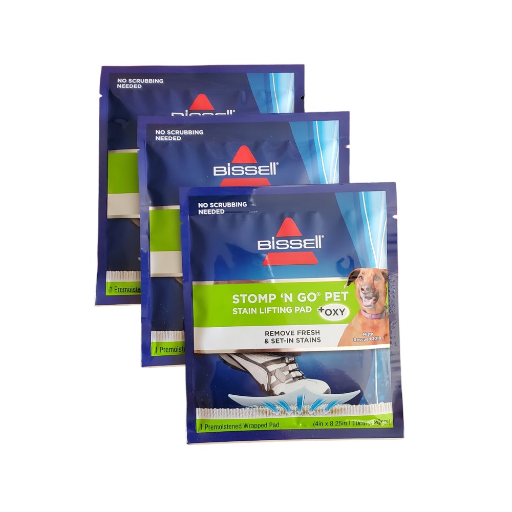 3-PACK Bissell Stomp 'N Go Pet Lifting Pads + Oxy Stain Removal for Carpet Rugs